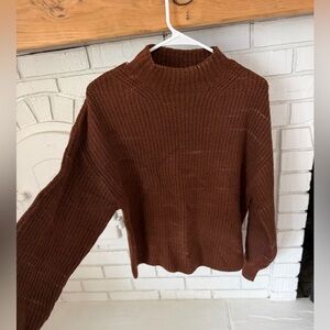 Old Navy Patterned Brown Knit Mock Neck Sweater